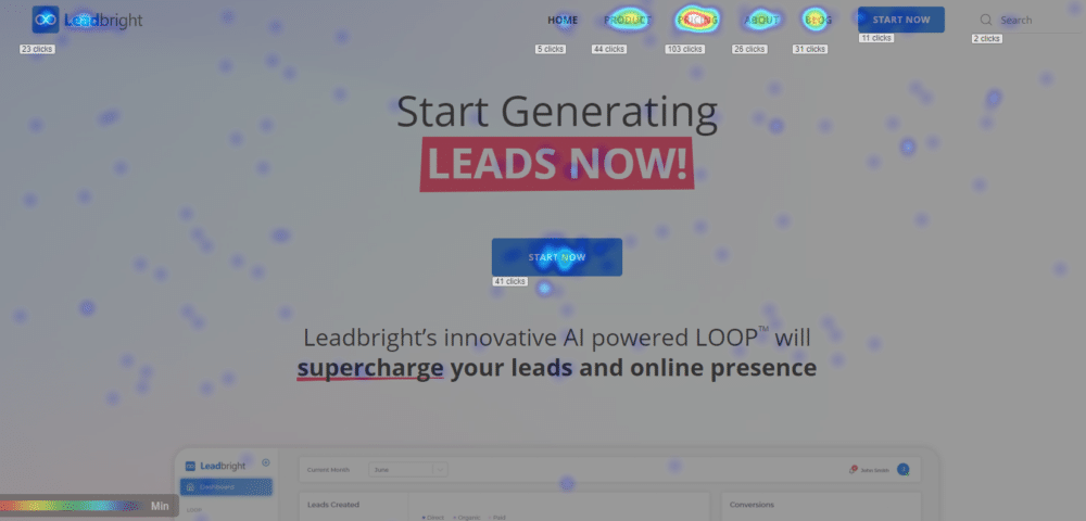 website heatmap example using leadbrights homepage